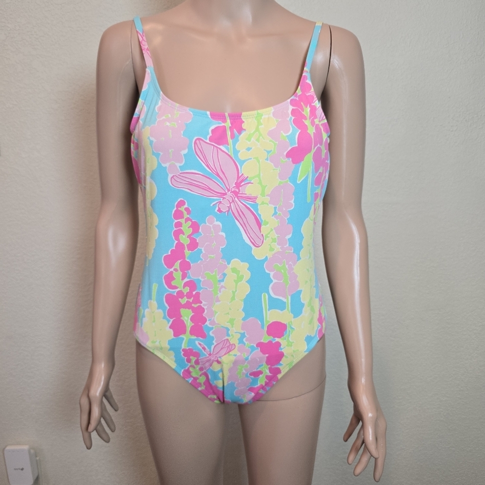 Vintage Lilly Pulitzer Snappy Dragonfly Floral OnePiece Adjustable Swimsuit | 10